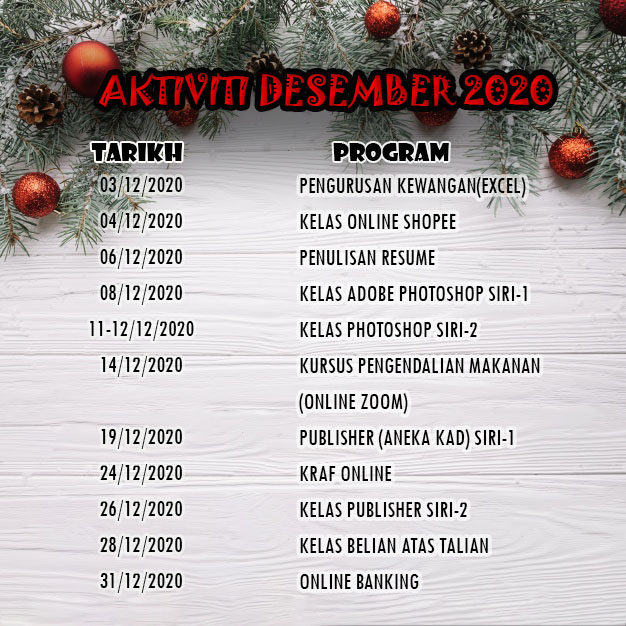 JADUAL AKTIVITI DESEMBER 2020